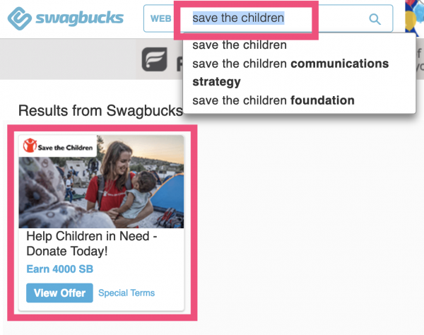 Swagbucks 给 Save The Children 捐款倒赚