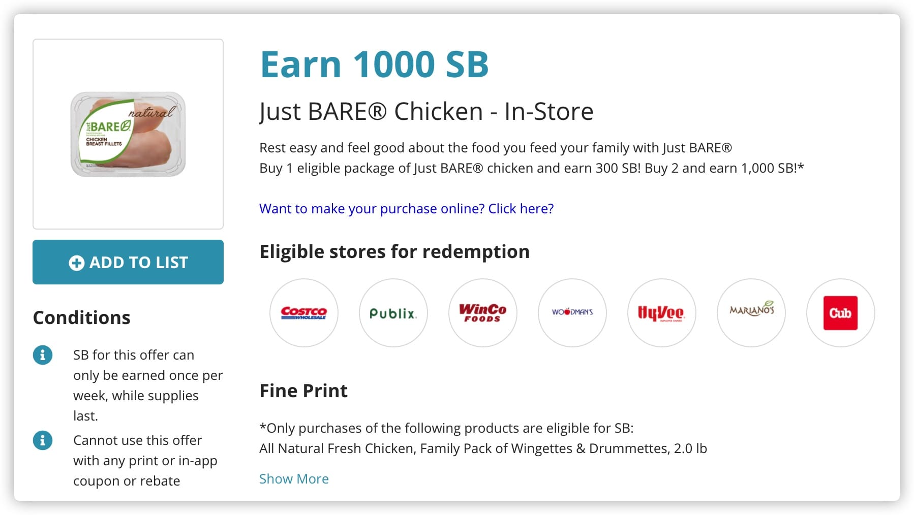 买 JustBare 的鸡肉可倒赚：iBotta、Fetch、Swagbucks 均提供返现，可叠加