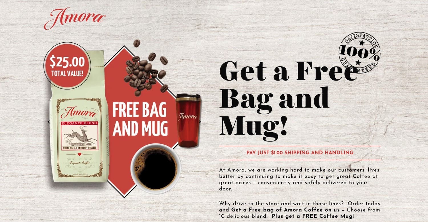 Amora 咖啡活动：只花 $1 获得 2 袋咖啡豆，或 1 袋咖啡豆 + 咖啡杯