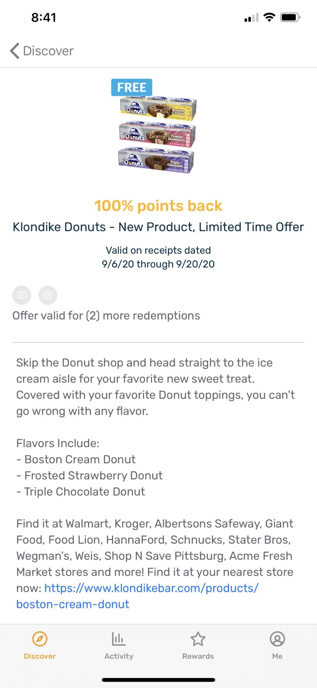 吃货福利:免费冰淇淋小方砖!可兑换 2 次,各大超市均可