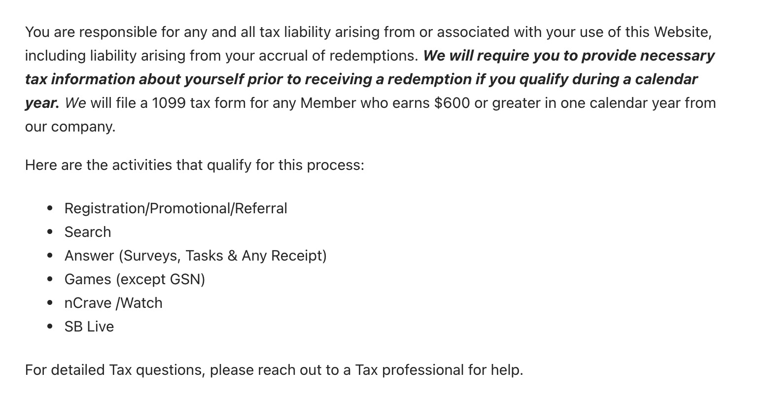关于 Swagbucks/Mypoints 的报税政策说明