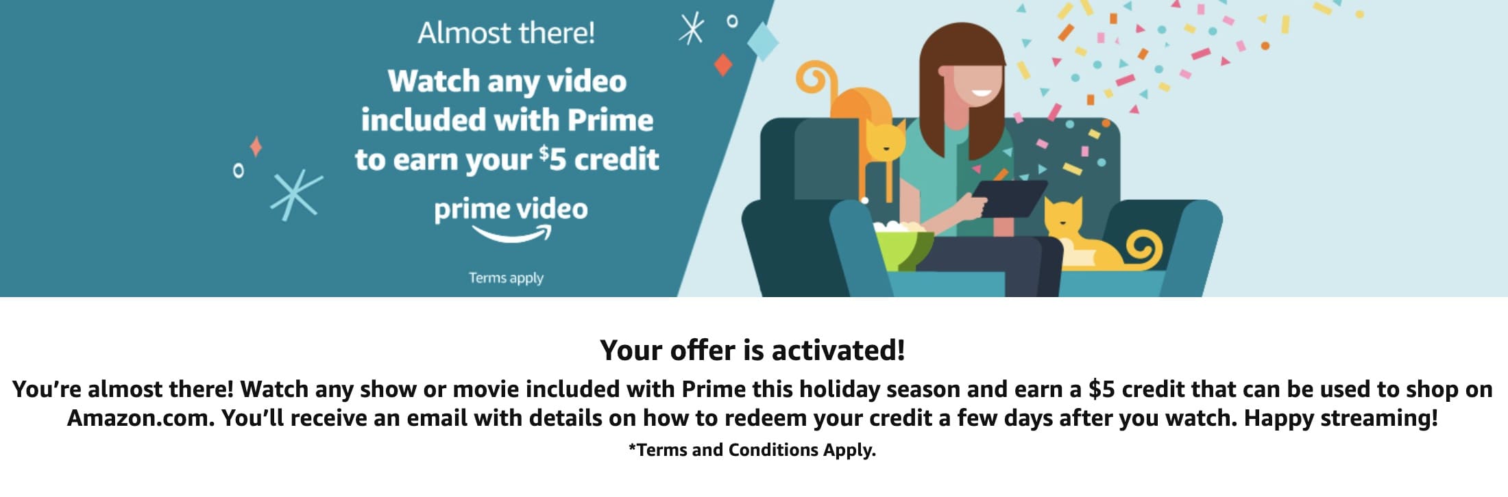 免费  Amazon 礼卡：Prime 会员看任意 Prime Video 即可【YMMV】