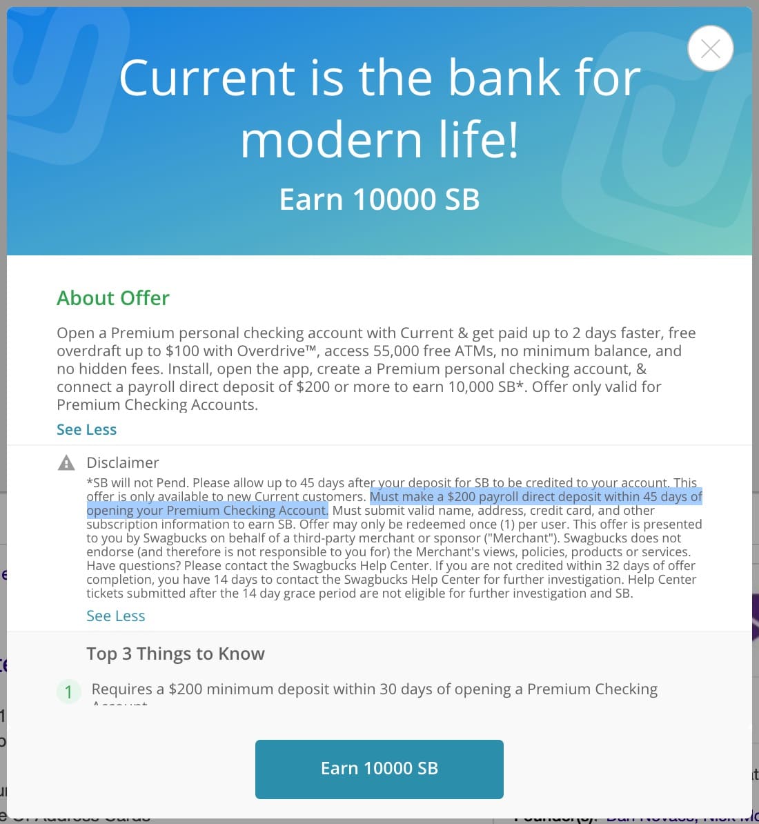 Current checking 账户开户奖励【05/13 更新：奖励变为 0】