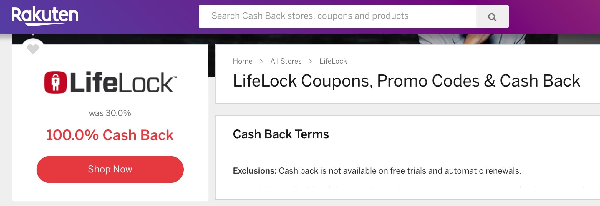Rakuten 上 LifeLock 现有 100% 返现（29,690 Amex MR 或 6.90）+ Chase/BOA offer 倒赚 【11/30 更新：已变成 90%】