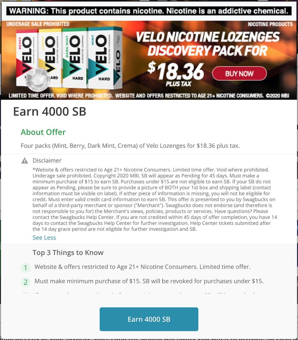 Swagbucks/MyPoints 最新倒赚:Velo 两单可倒赚最高 +【02/08 更新:部分用户又有了,可以再撸】
