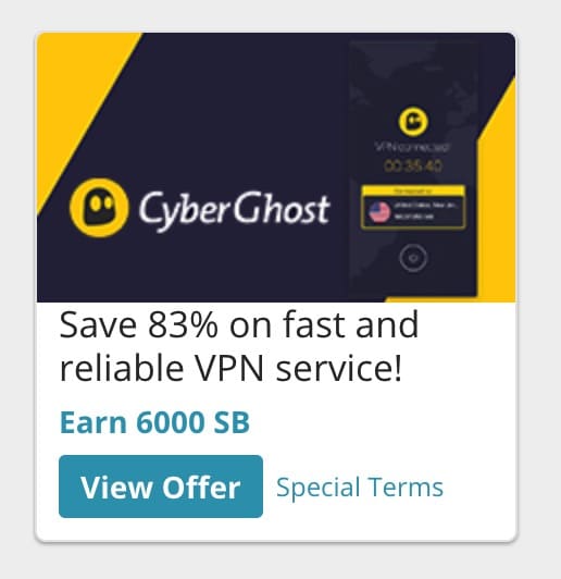 Swagbucks 倒赚:订阅 CyberGhost VPN 倒赚