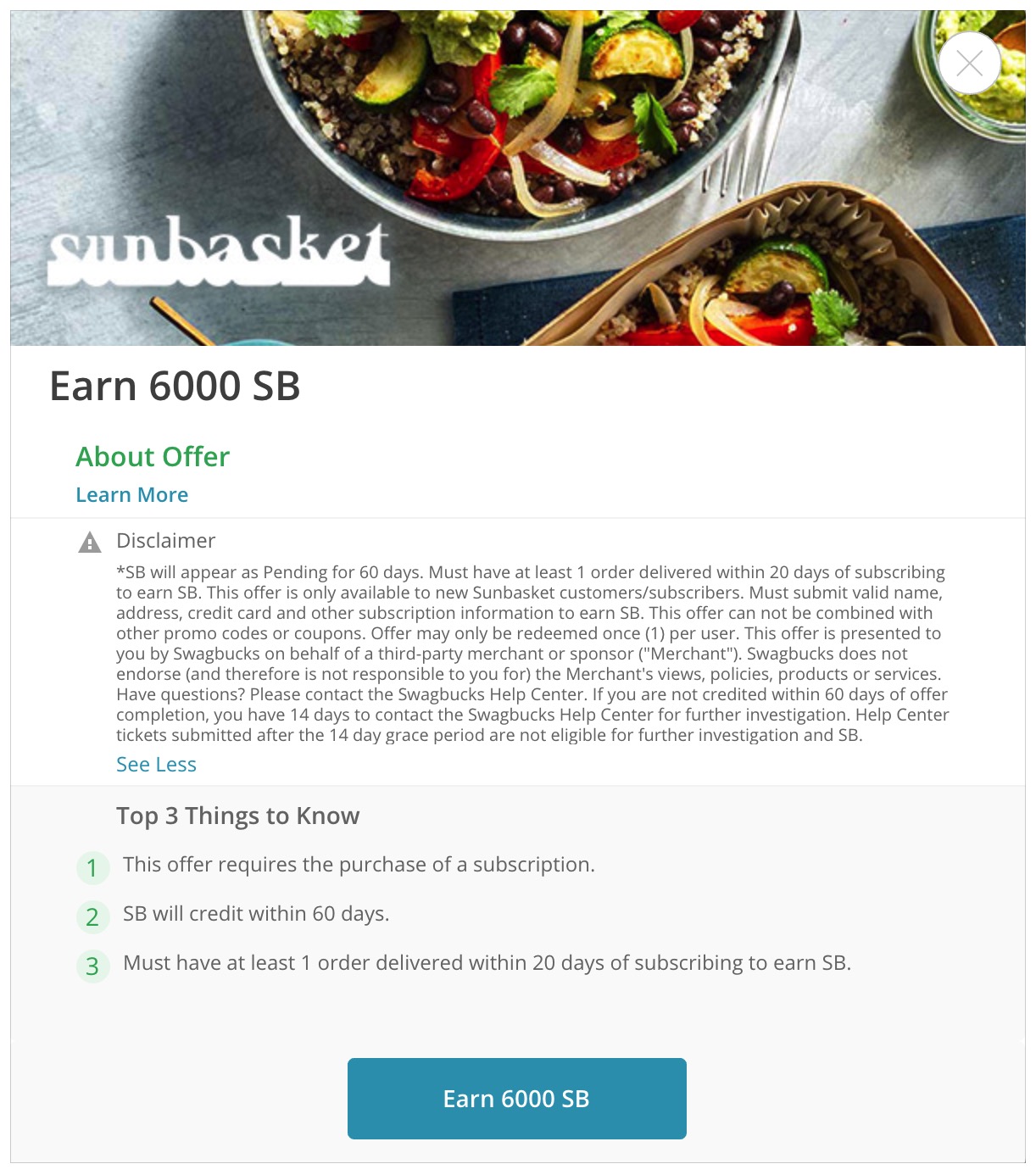 Swagbucks/MyPoints 上 Sun Basket 免费 4 餐饭 + 倒赚 +【07/05 更新:Chase Offer 有 返现】