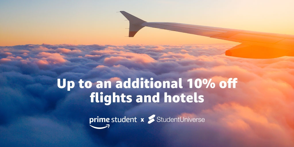 Amazon 学生 Prime 会员联合 StudentUniverse 订机票酒店 10% off【新用户还送 $20 优惠券】