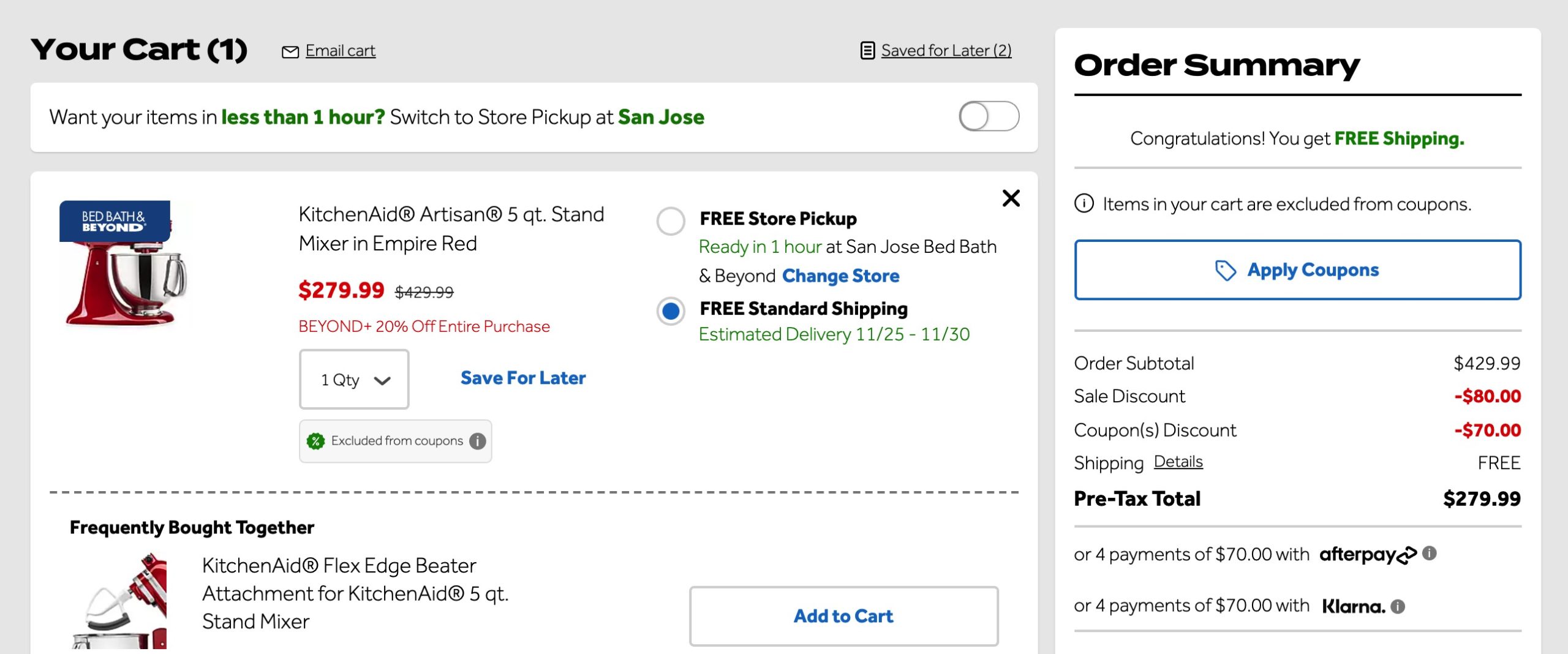 最后一天:Bed Bath & Beyond 五折买东西!【用 Klarna 支付可获得 25% off,叠加会员 20% off + TopCashback 8% 返现】