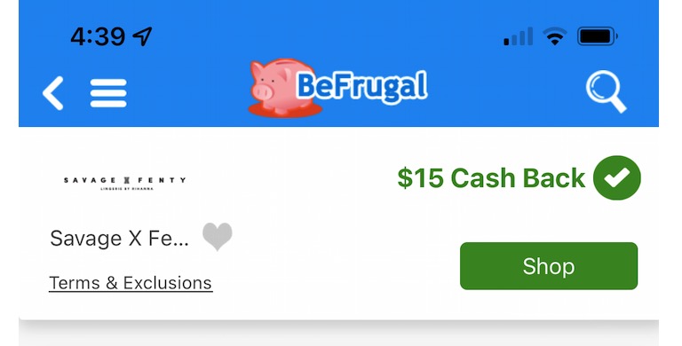 BeFrugal 上在 Savage X Fenty 买内衣得  返现，可倒赚，可激活 BeFrugal  注册奖励