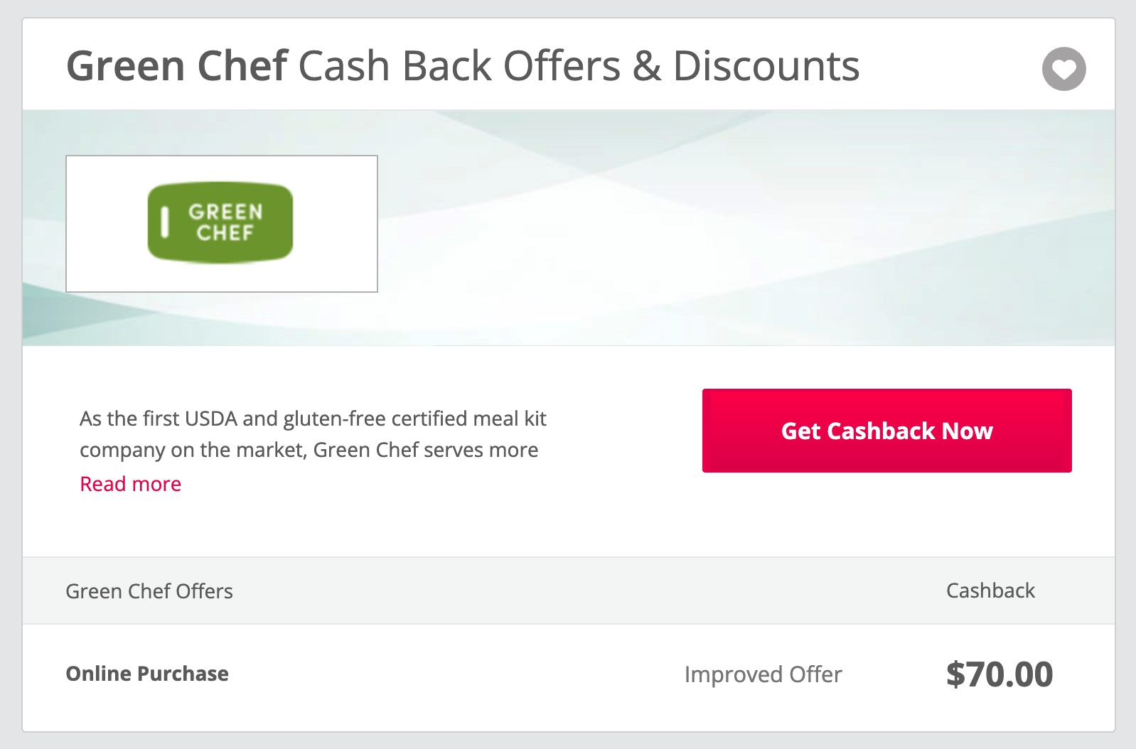 TopCashback 上 Green Chef 返现 ，可倒赚  + 几餐饭