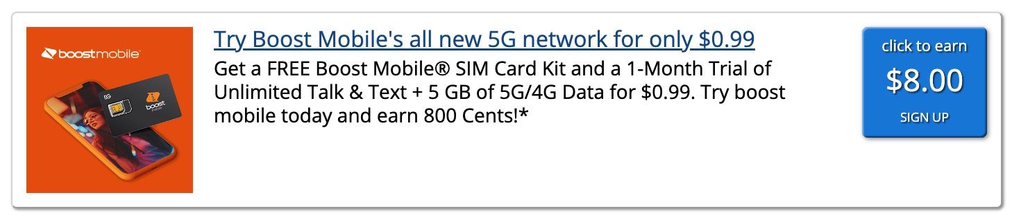 免费 Boost Mobile SIM Card Kit + 一个月服务 + 倒赚 【11/08 更新：提高到返 】