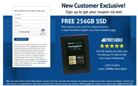 Micro Center 免费到店领取物品合集【09/23 更新：免费 256GB SSD 又有了】