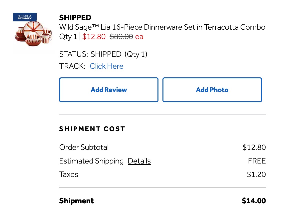 Bed Bath & Beyond 免费 16 件碗碟套装 Wild Sage Dinnerware Set【手慢无，可倒赚】