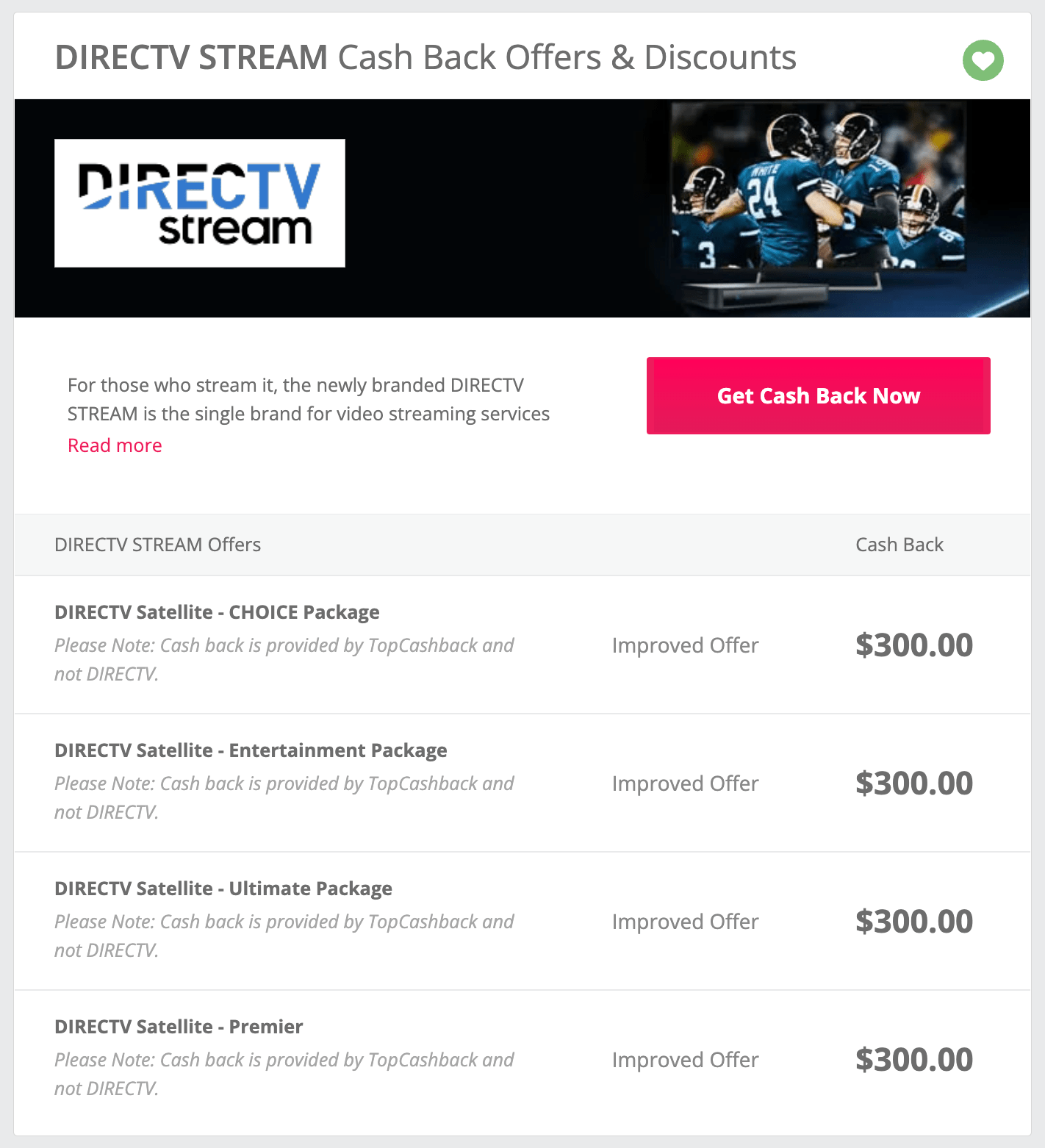 TopCashback 购买一个月 DirecTV Stream 返 0,可倒赚约 0【11/29 更新:又有了】