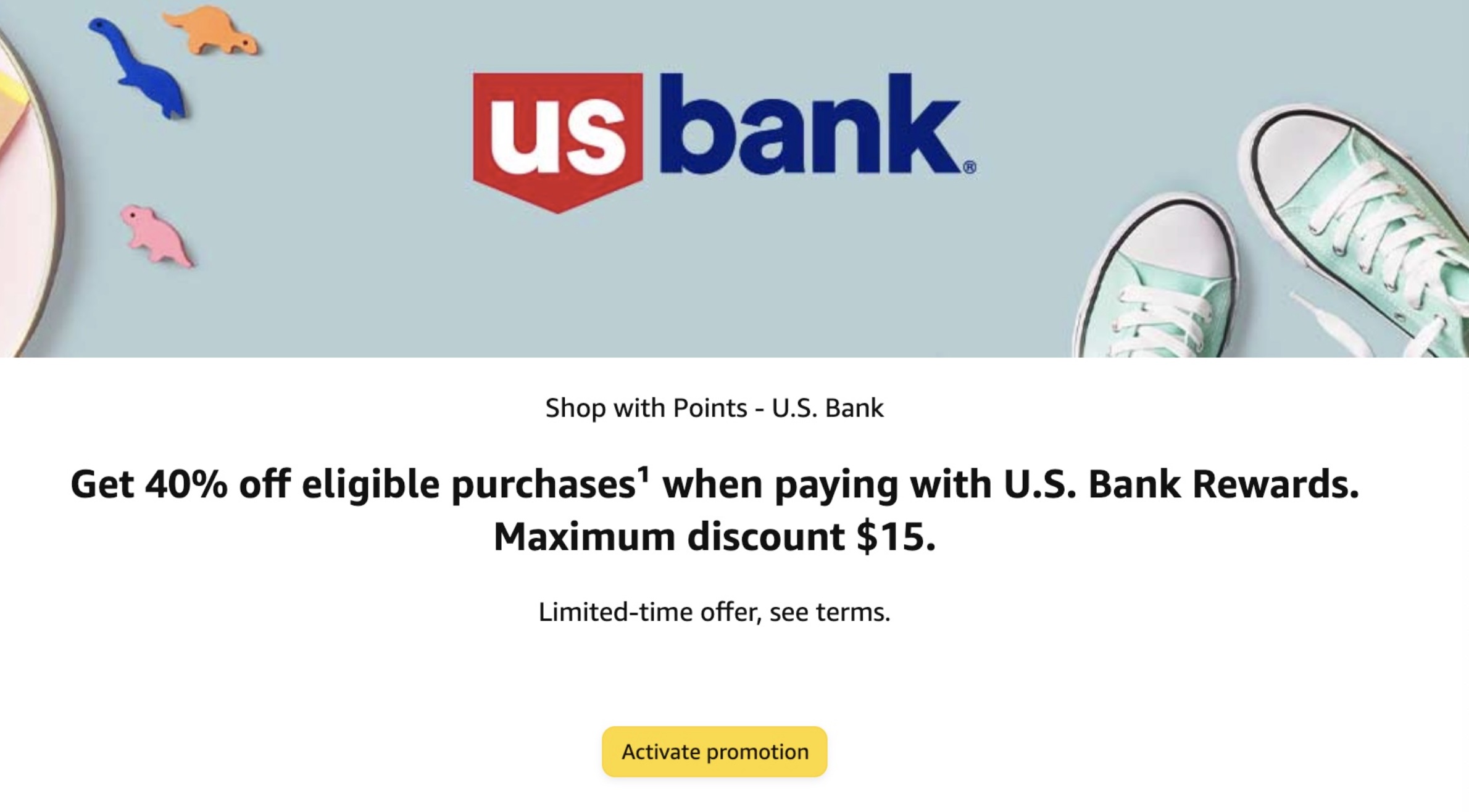 Amazon 用 U.S. Bank Rewards 支付可获得 40% off，最高减 【1/9 更新：又有了】