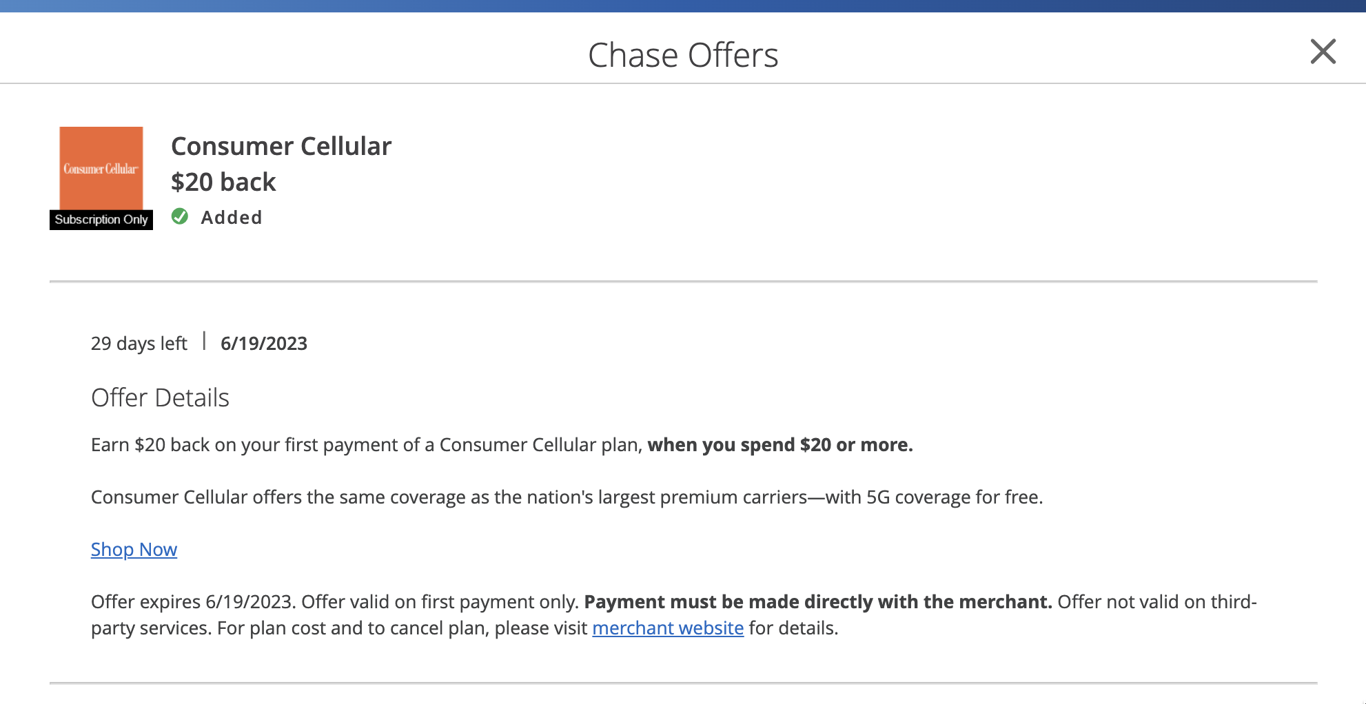 购买一个月 Consumer Cellular 电话套餐可倒赚 【2/22 更新:Chase 再返 又有了】