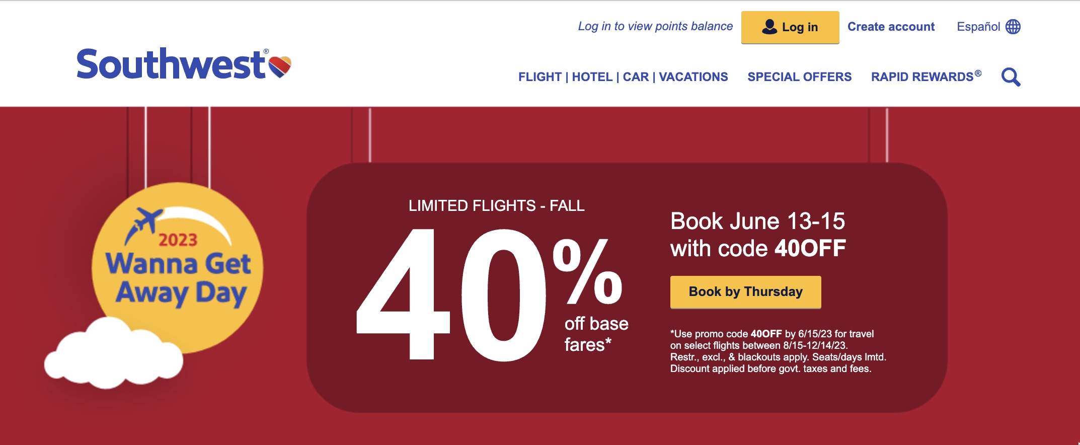 Southwest (西南航空) 订机票 40% off，可叠加礼卡优惠实现折上折【SF 到 LA 不到 】