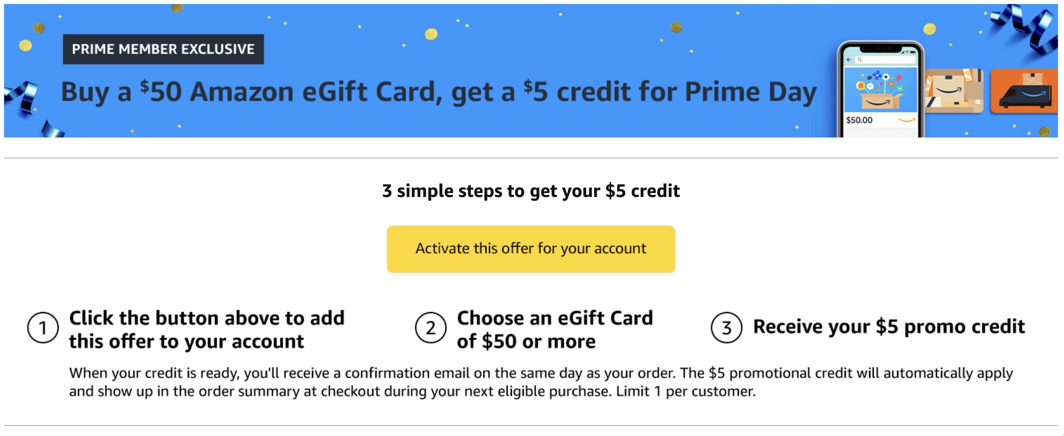 Amazon Prime：充值/购买  Amazon 礼卡免费领  Credit