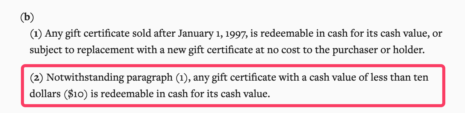 羊毛小技巧:在加州低于 的 Gift Card 可直接换成现金