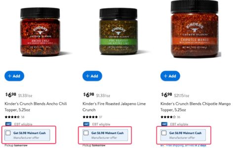 Walmart 免费 Kinder's 三瓶辣椒酱【10/12 过期】