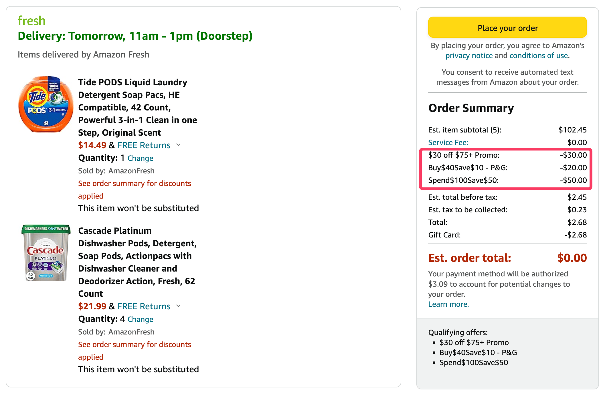 Amazon Fresh 最新优惠!【7/4 更新:立减 & & 】