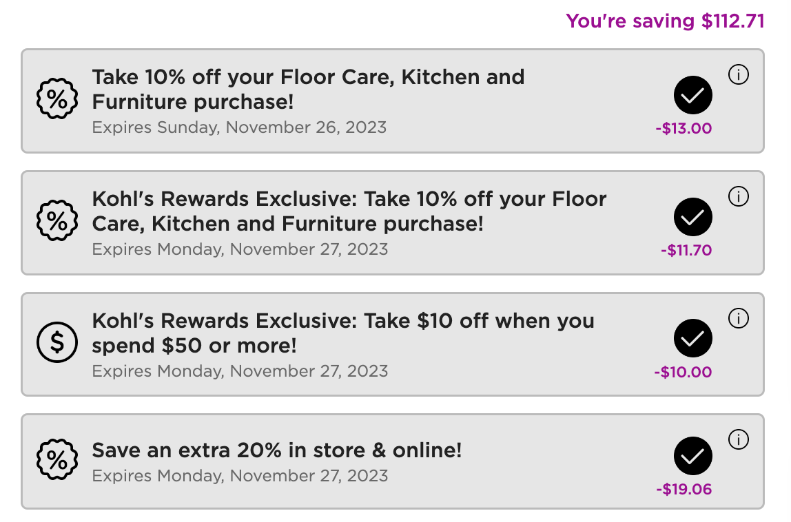 Kohl's 杀疯了：叠加 4 个优惠码，比 Amazon 还便宜【仅限 11/27 一天！】