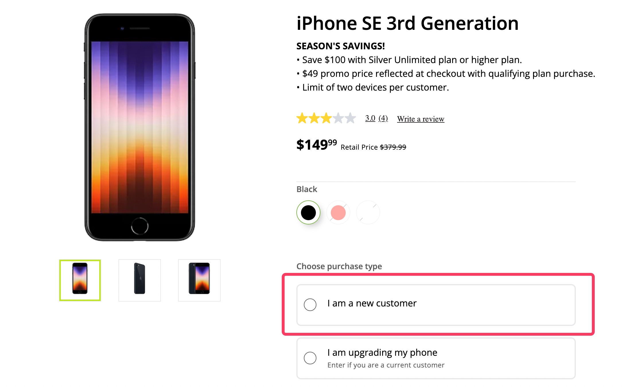 Straight Talk iPhone SE 3rd 仅需 ，可 trade-in 0【11/11：ShopKick 叠加  返现】