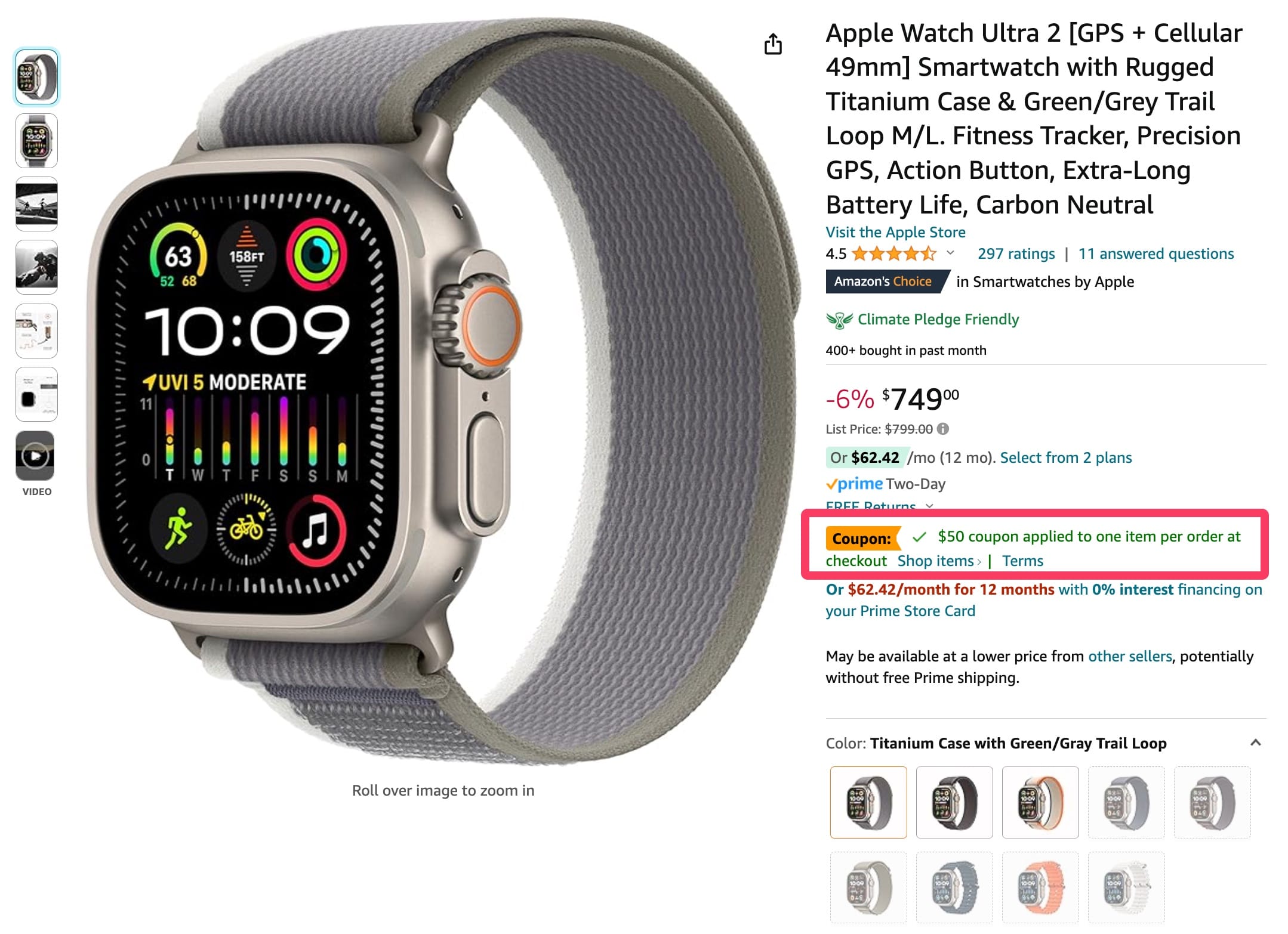 Apple Watch Ultra 1 立减 0,仅需 9.99,史低价【1/9 更新】