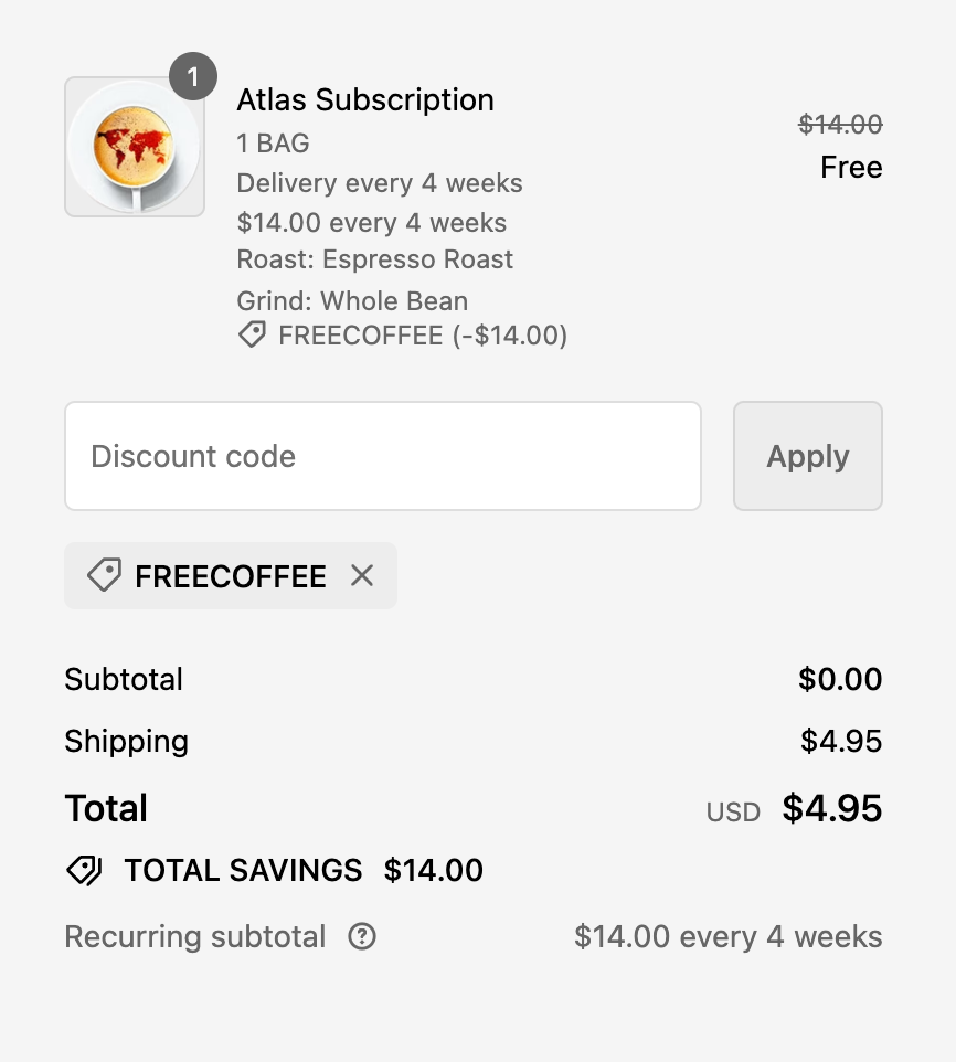Atlas Coffee Club 免费送一包 12oz 新鲜烘焙咖啡豆，仅需支付邮费 .95【11/30：黑五又有了】