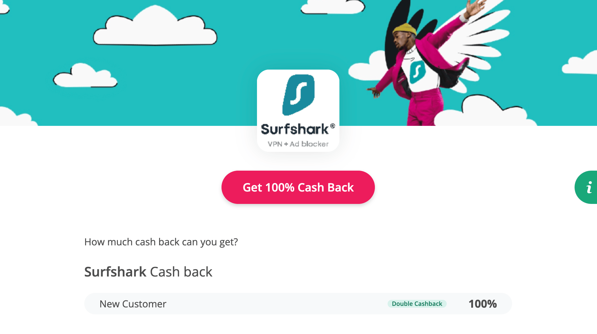 TopCashback 上购买 Surfshark 可获得 100% 返现【11/26 更新：又有了】
