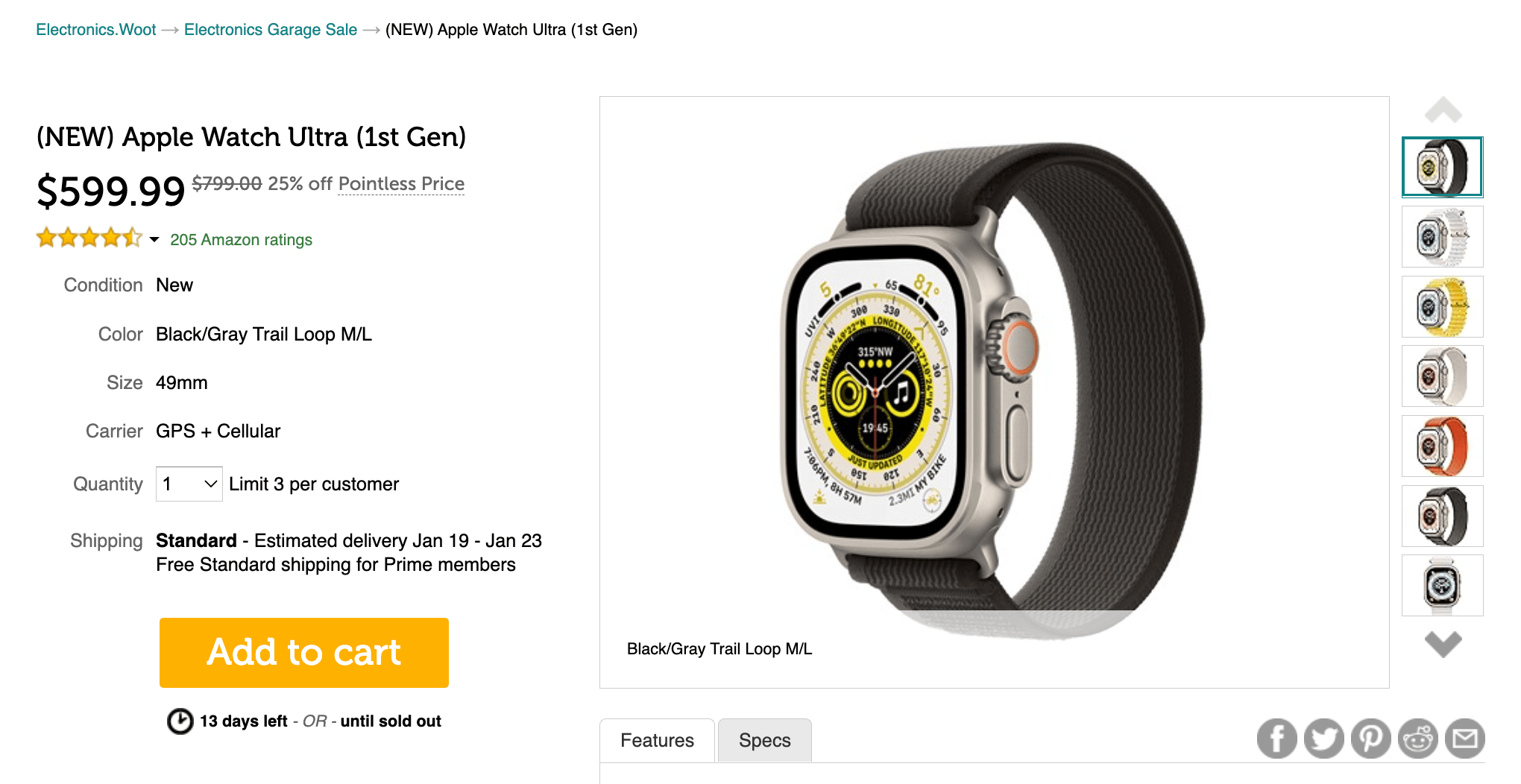 Apple Watch Ultra 1 立减 0,仅需 9.99,史低价【1/9 更新】