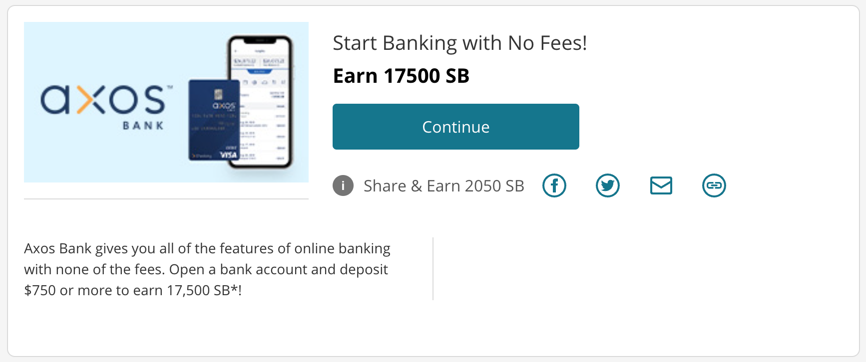 Axos Bank 开通免费 Rewards Checking 账户可获得 5 奖励【3/9 更新:奖励提高】