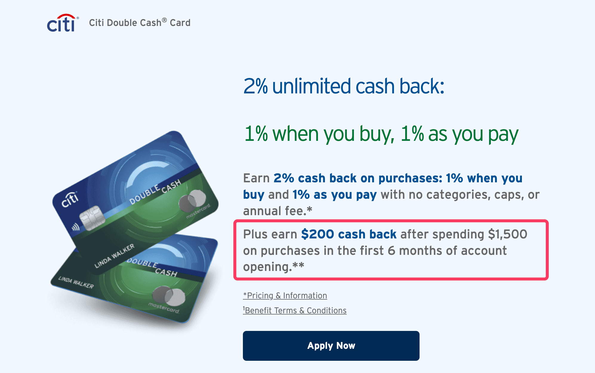 Citi Double Cash 信用卡介绍，所有消费 2% 返现的无年费神卡【开卡奖励 0】