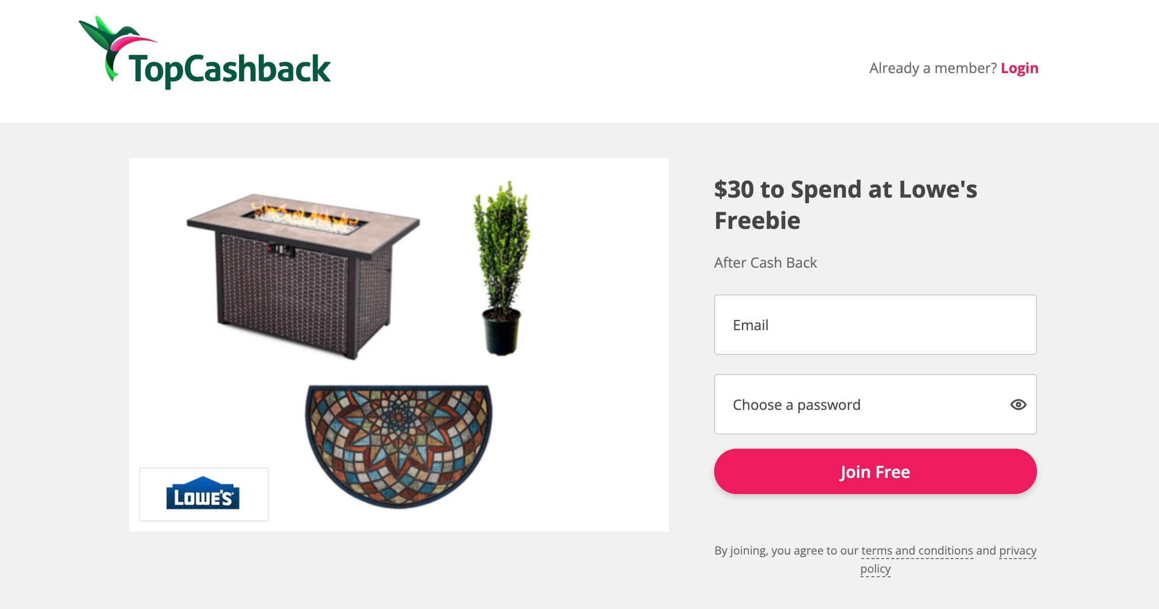 免费  Lowe's 购物返现【TopCashback 限时注册奖励】